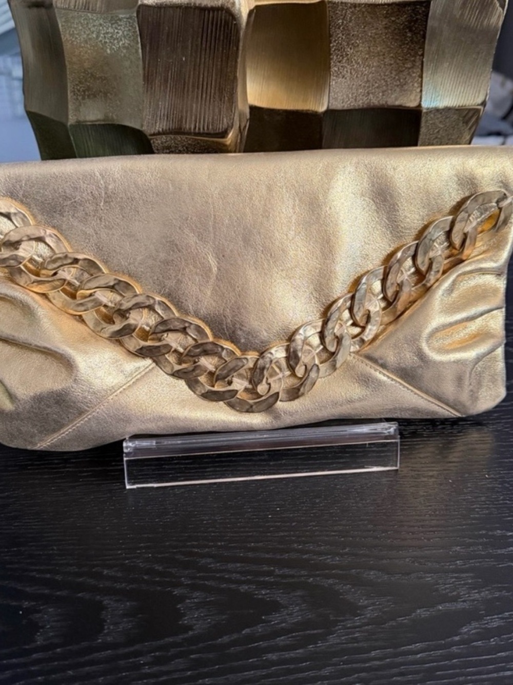 Kenneth Jay Lane Gold Chain Embellished Clutch